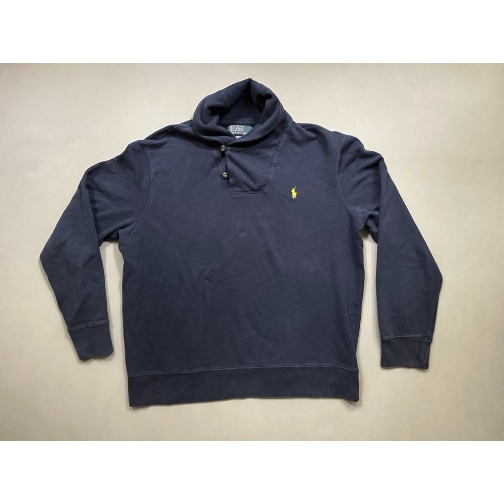 Vintage Polo Ralph Lauren Shawl Collar Pullover Sweatshirt Size XL Navy